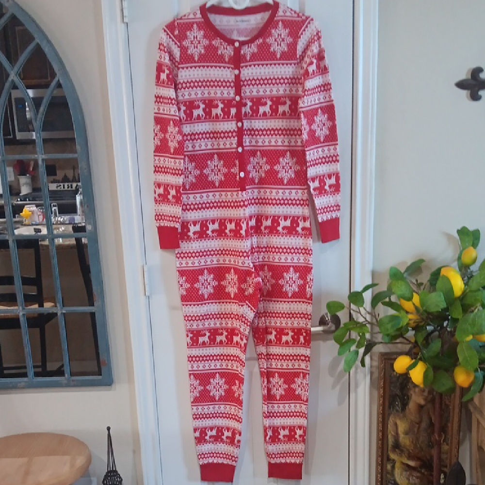 Old Navy Red &  White Faire Isle Patterned Onesie